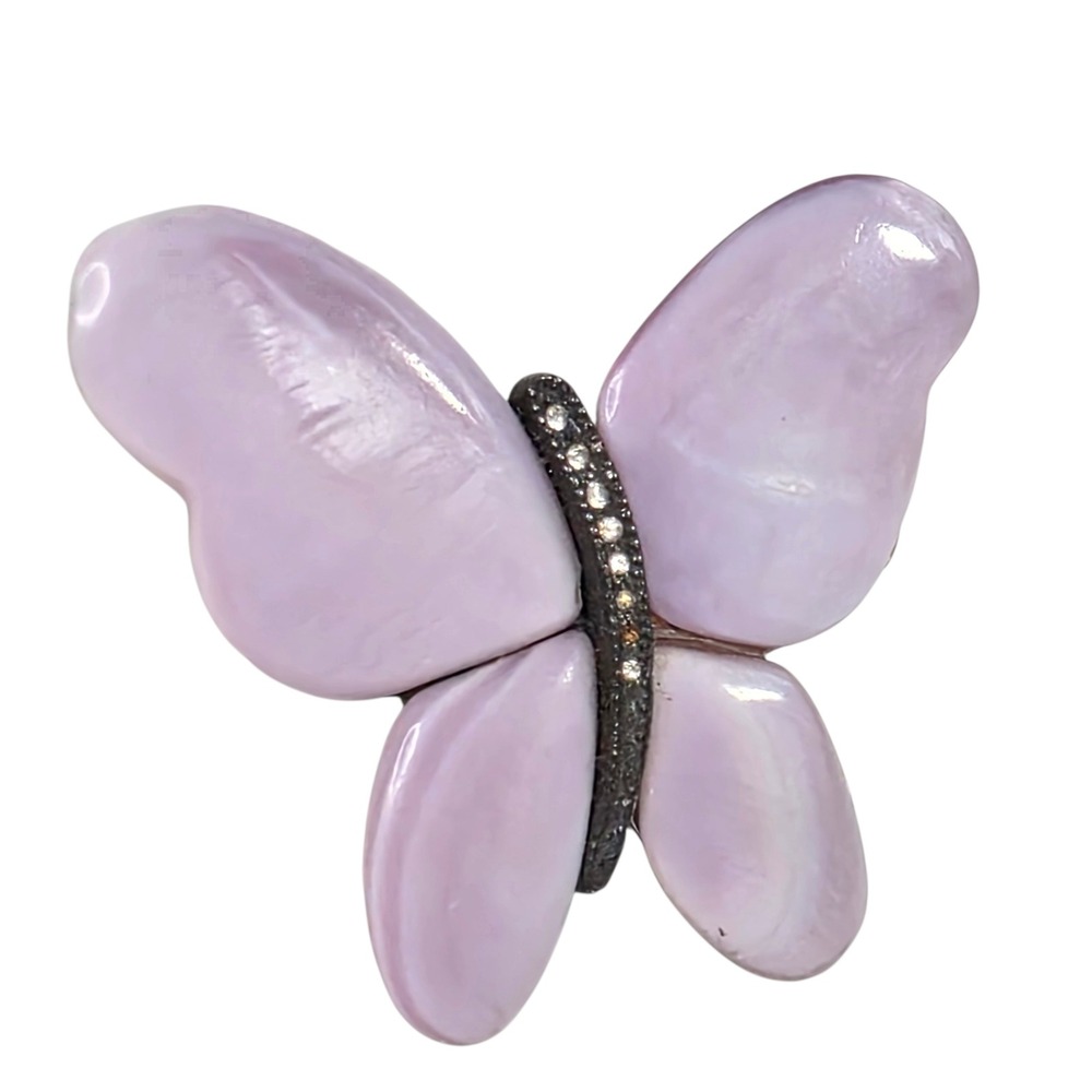 Monet Vintage Butterfly Brooch Lavender Mother of Pearl Rhinestone Pin Retro